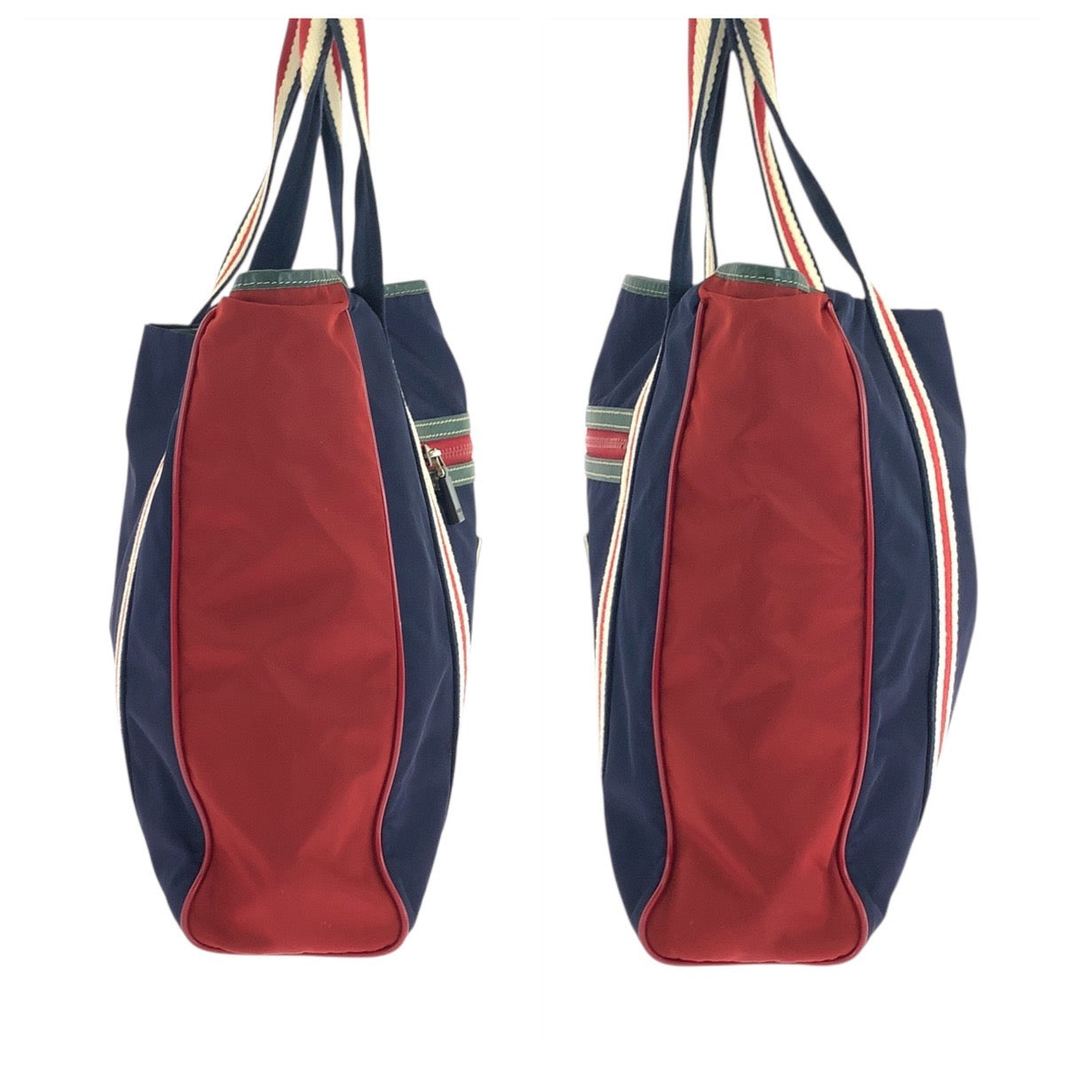 GUCCI Tote Bag 189665 Nylon Navy red green Tote Bag Shoulder Bag Sherry line Crest mens Used Authentic