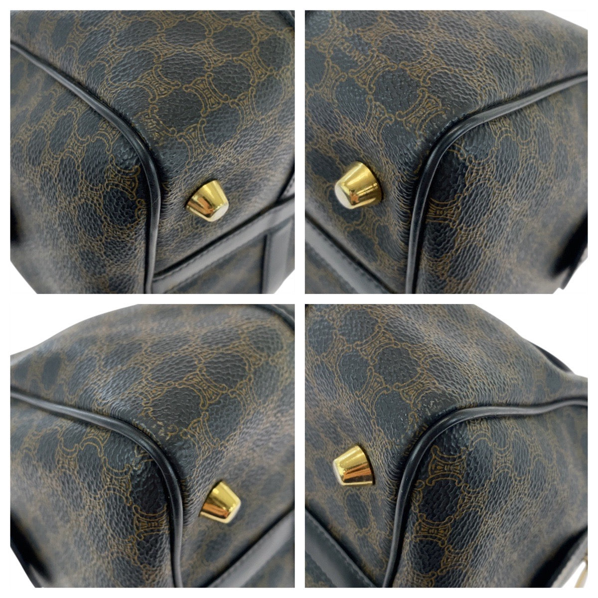 CELINE Handbag DM00/1 PVC Brown Black Gold Metal Handbag Boston Duffel bag Macadam Women Used Authentic