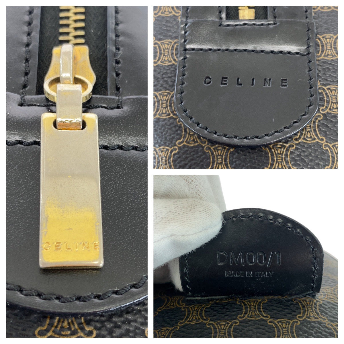 CELINE Handbag DM00/1 PVC Brown Black Gold Metal Handbag Boston Duffel bag Macadam Women Used Authentic