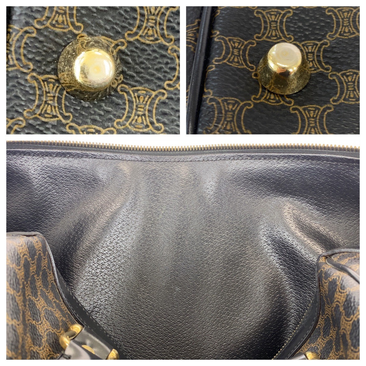 CELINE Handbag DM00/1 PVC Brown Black Gold Metal Handbag Boston Duffel bag Macadam Women Used Authentic