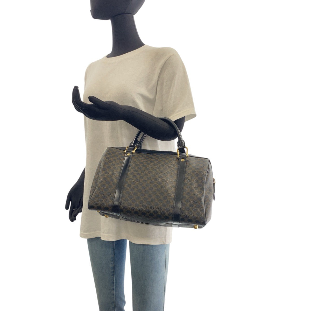 CELINE Handbag DM00/1 PVC Brown Black Gold Metal Handbag Boston Duffel bag Macadam Women Used Authentic