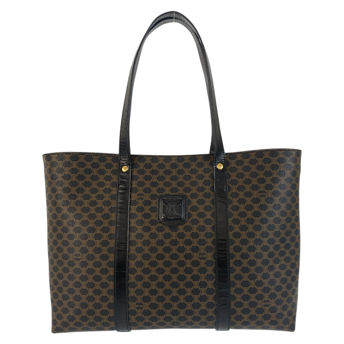 CELINE Tote Bag MC99/1 PVC Brown Black Gold Metal Tote Bag Shoulder Bag Macadam Women Used Authentic