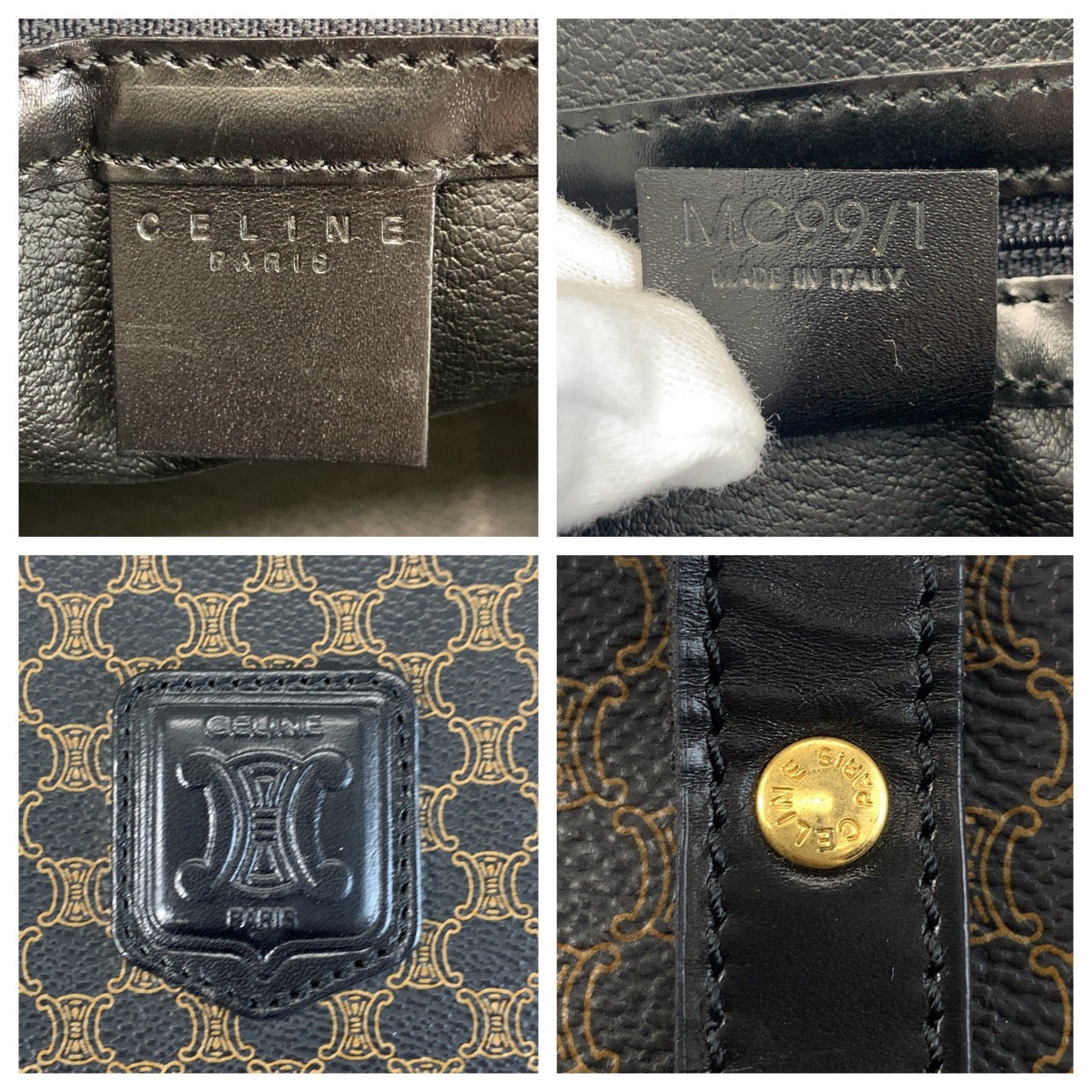 CELINE Tote Bag MC99/1 PVC Brown Black Gold Metal Tote Bag Shoulder Bag Macadam Women Used Authentic