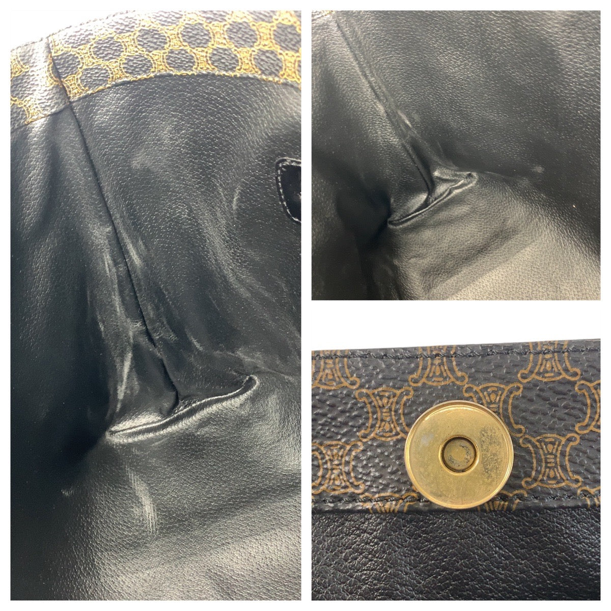 CELINE Tote Bag MC99/1 PVC Brown Black Gold Metal Tote Bag Shoulder Bag Macadam Women Used Authentic