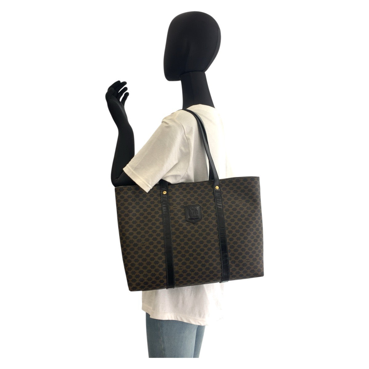 CELINE Tote Bag MC99/1 PVC Brown Black Gold Metal Tote Bag Shoulder Bag Macadam Women Used Authentic