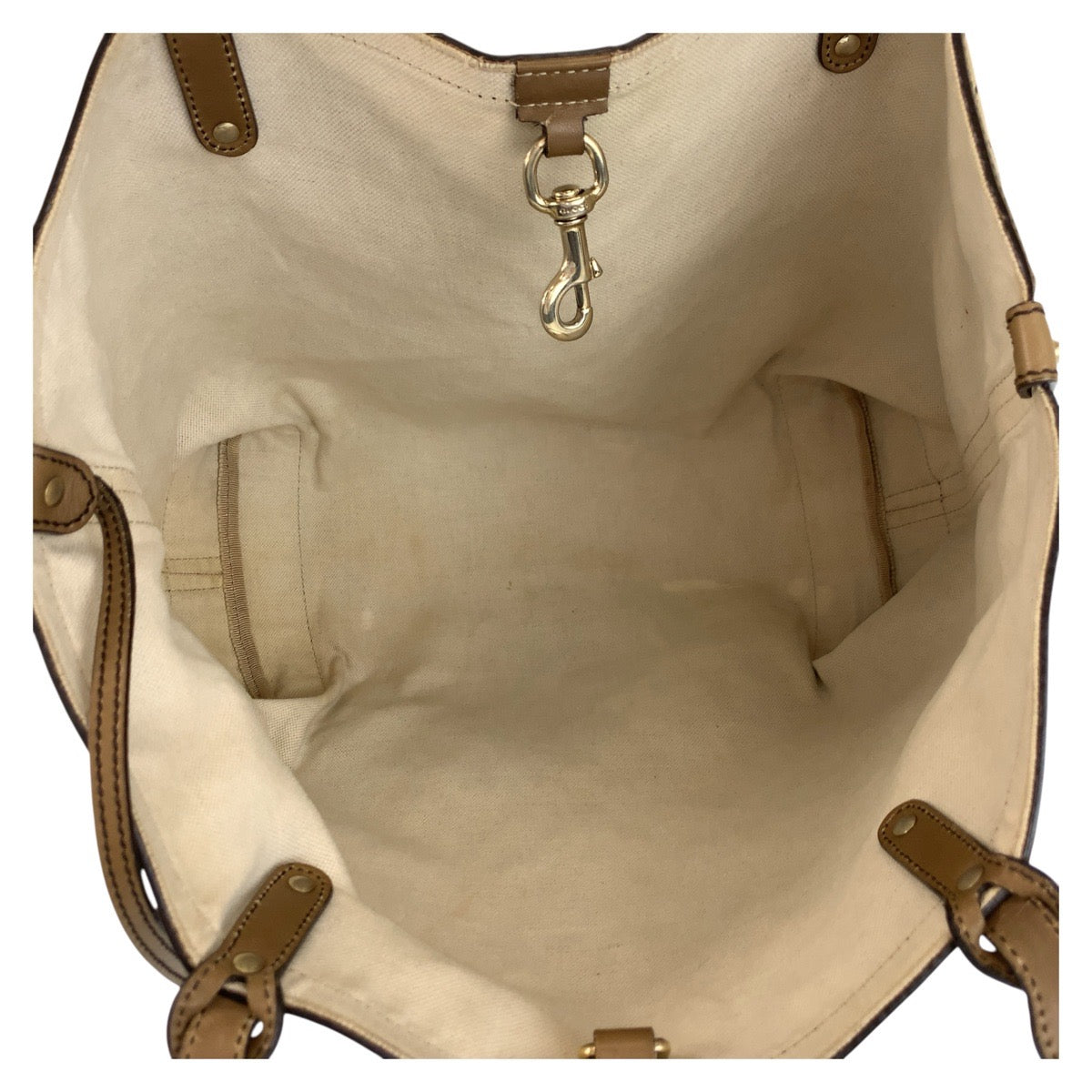 GUCCI Tote Bag 247209 GG canvas, leather Beige Gold Metal Tote Bag Shoulder Bag Women Used Authentic
