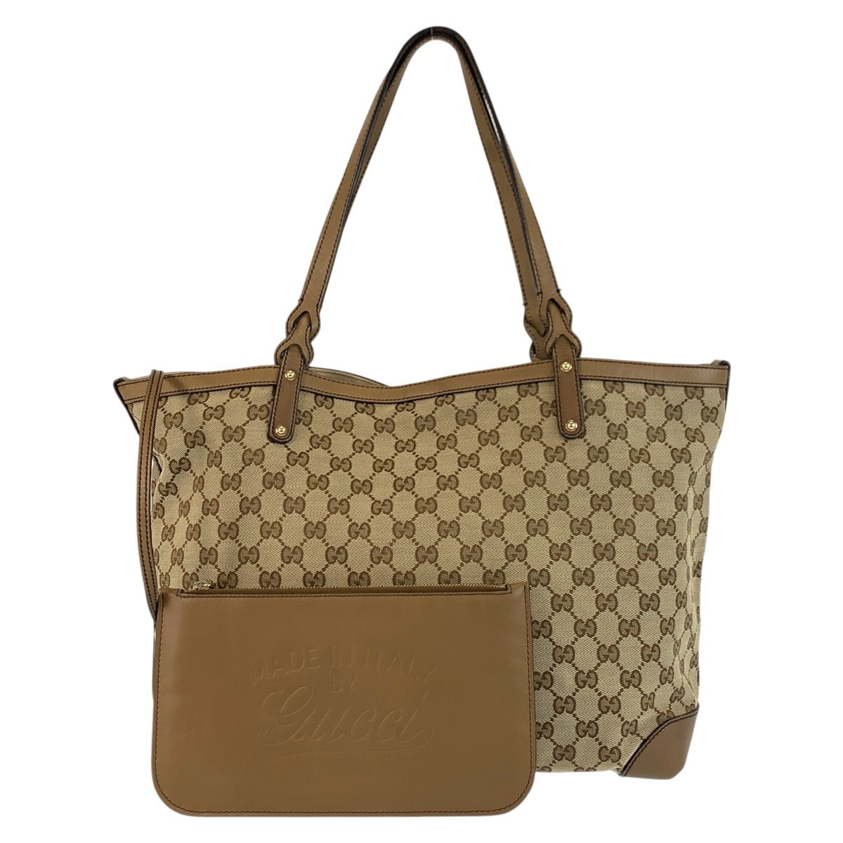 GUCCI Tote Bag 247209 GG canvas, leather Beige Gold Metal Tote Bag Shoulder Bag Women Used Authentic