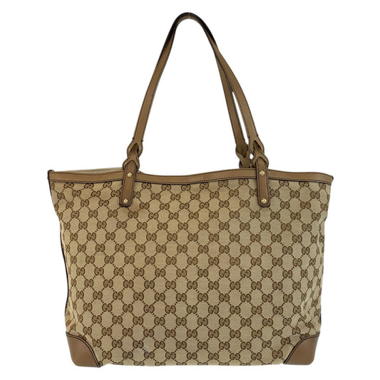 GUCCI Tote Bag 247209 GG canvas, leather Beige Gold Metal Tote Bag Shoulder Bag Women Used Authentic