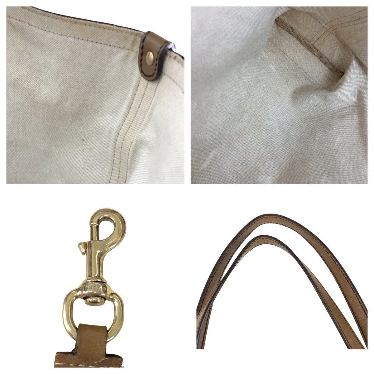 GUCCI Tote Bag 247209 GG canvas, leather Beige Gold Metal Tote Bag Shoulder Bag Women Used Authentic