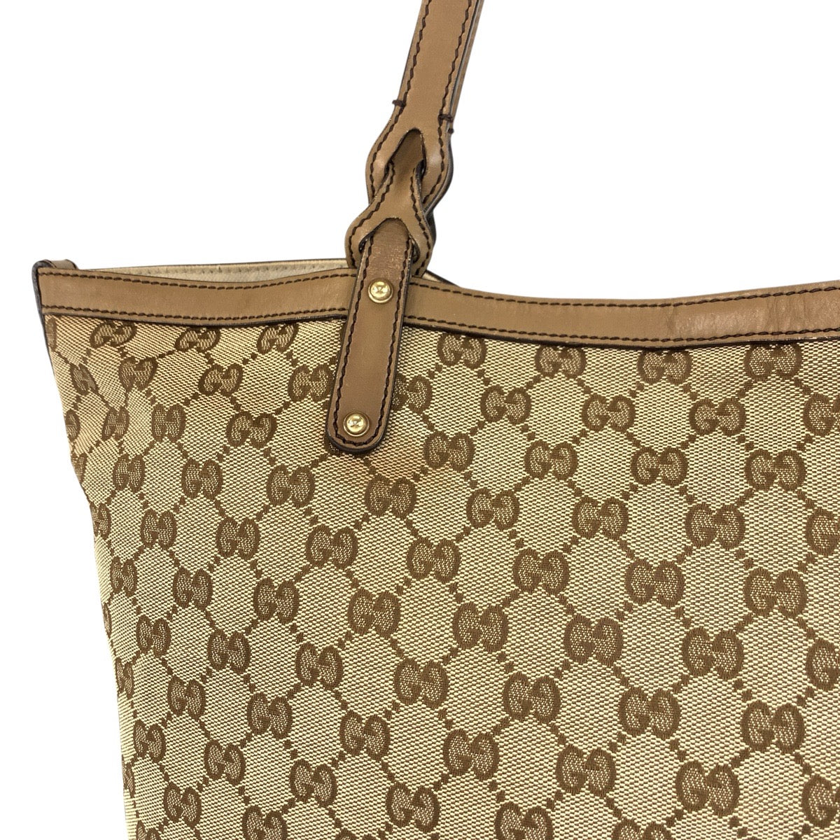 GUCCI Tote Bag 247209 GG canvas, leather Beige Gold Metal Tote Bag Shoulder Bag Women Used Authentic
