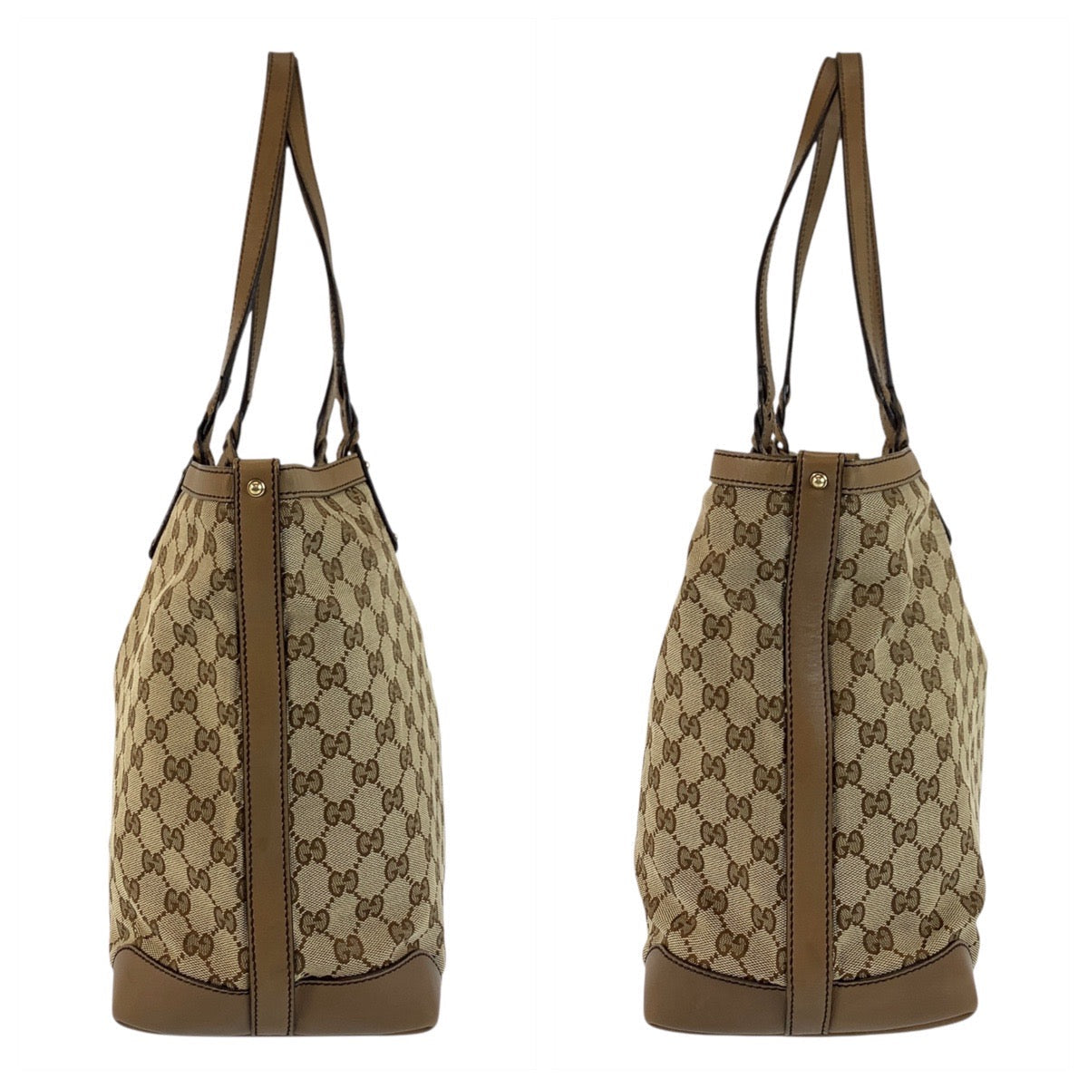 GUCCI Tote Bag 247209 GG canvas, leather Beige Gold Metal Tote Bag Shoulder Bag Women Used Authentic