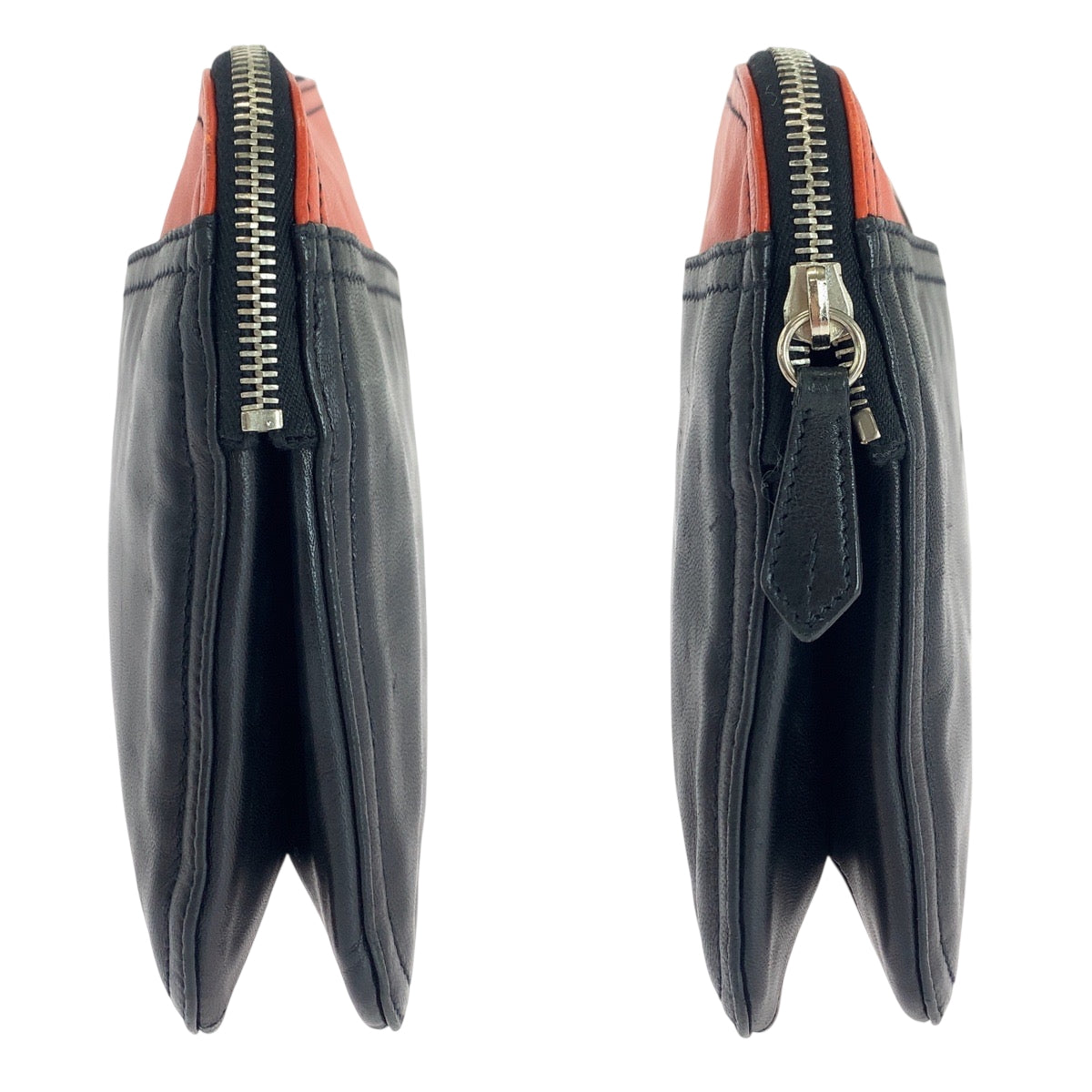 PRADA Clutch bag leather Black Orange SilverMetal Clutch bag business bag Triangle With logo Women Used Authentic