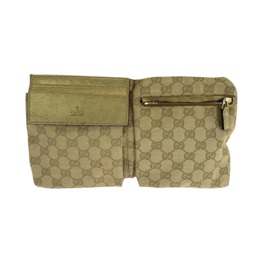 GUCCI Waist bag 28566 GG canvas Beige Gold Pink GoldMetal Waist Bag Bum Bag Sherry line Women Used Authentic