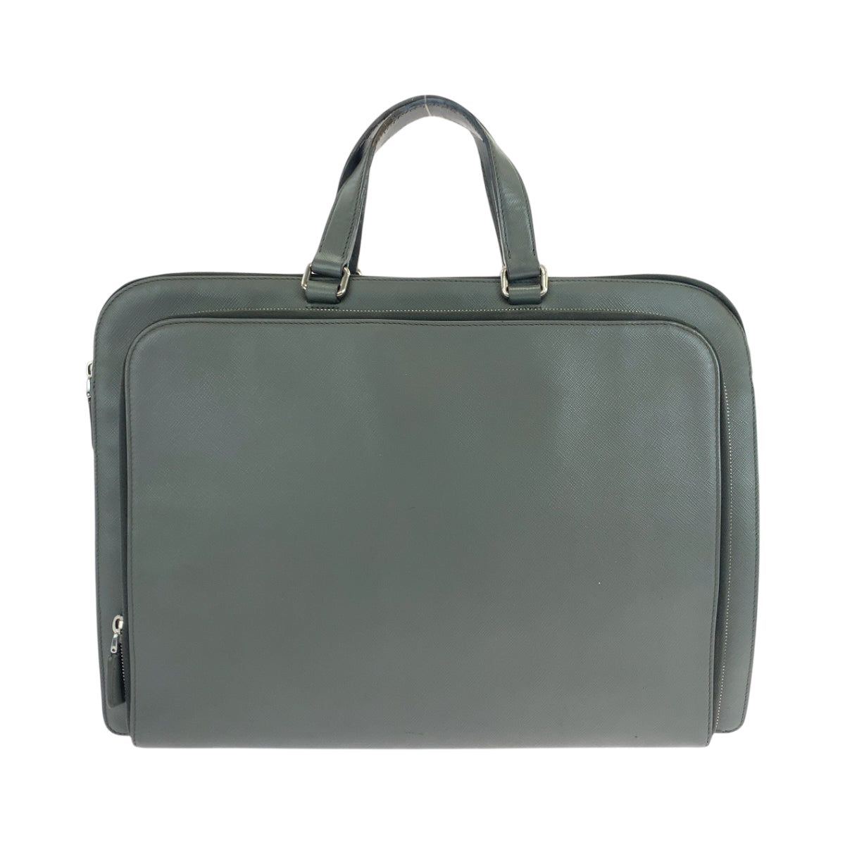 PRADA Business bag VR0078  leather Grey SilverMetal Business bag handbag Safiano Triangle With logo Women Used Authentic