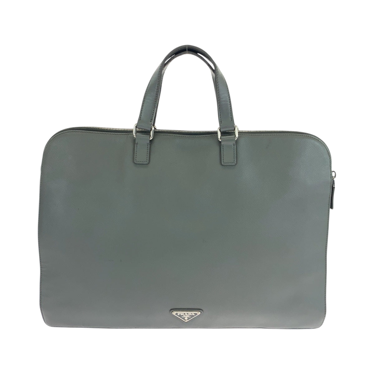 PRADA Business bag VR0078  leather Grey SilverMetal Business bag handbag Safiano Triangle With logo Women Used Authentic