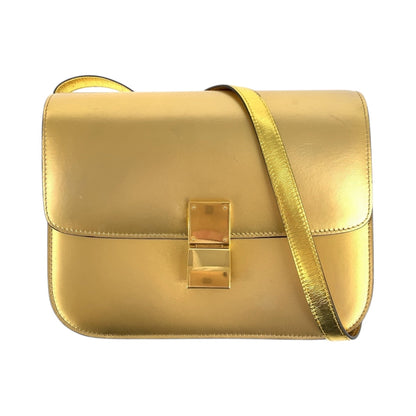 CELINE Shoulder Bag leather Gold Metal Shoulder Bag pochette Women Used Authentic