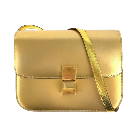 CELINE Shoulder Bag leather Gold Metal Shoulder Bag pochette Women Used Authentic