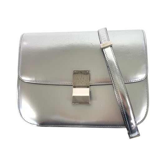 CELINE Shoulder Bag leather Silver SilverMetal Shoulder Bag pochette Women Used Authentic