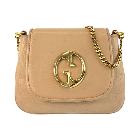 GUCCI Shoulder Bag 251821 leather Beige Gold Metal ChainShoulder Bag Pochette Double G Women Used Authentic