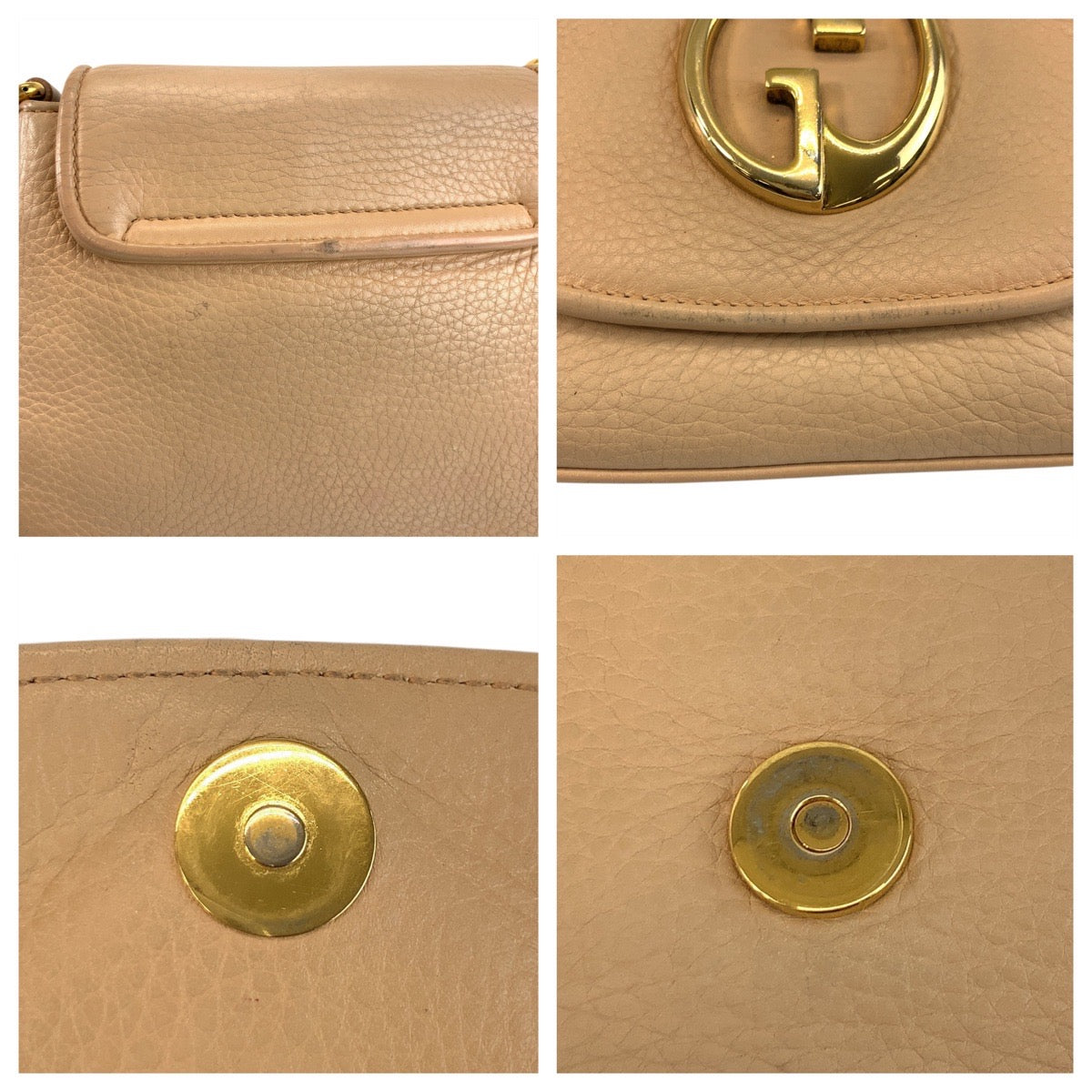 GUCCI Shoulder Bag 251821 leather Beige Gold Metal ChainShoulder Bag Pochette Double G Women Used Authentic