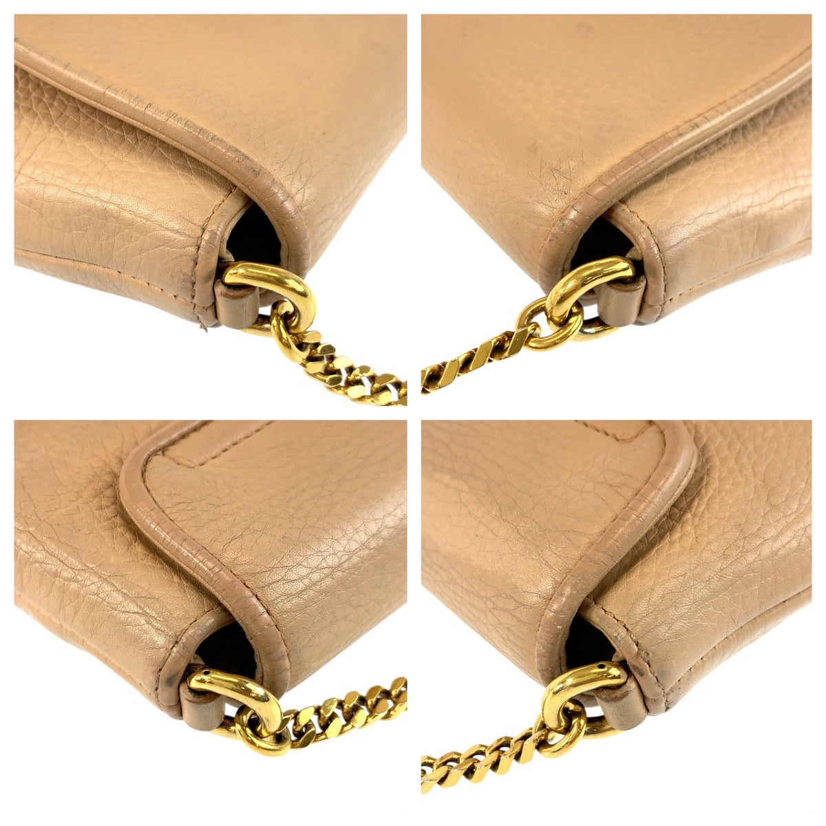 GUCCI Shoulder Bag 251821 leather Beige Gold Metal ChainShoulder Bag Pochette Double G Women Used Authentic