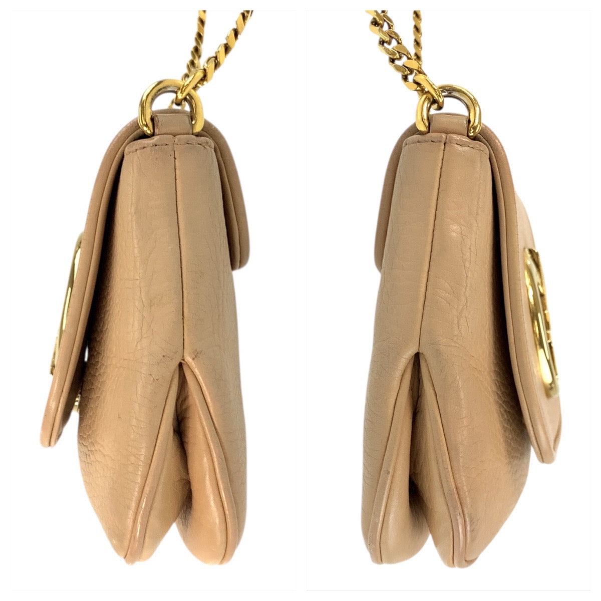 GUCCI Shoulder Bag 251821 leather Beige Gold Metal ChainShoulder Bag Pochette Double G Women Used Authentic