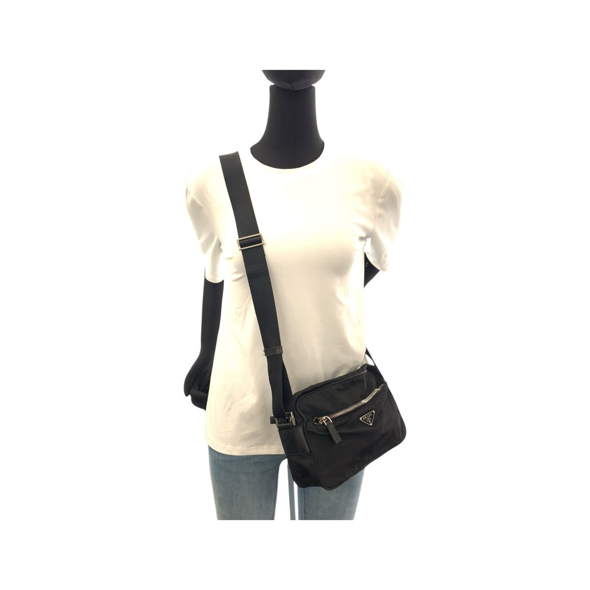 PRADA Shoulder Bag Nylon Black SilverMetal Test Triangle With logo