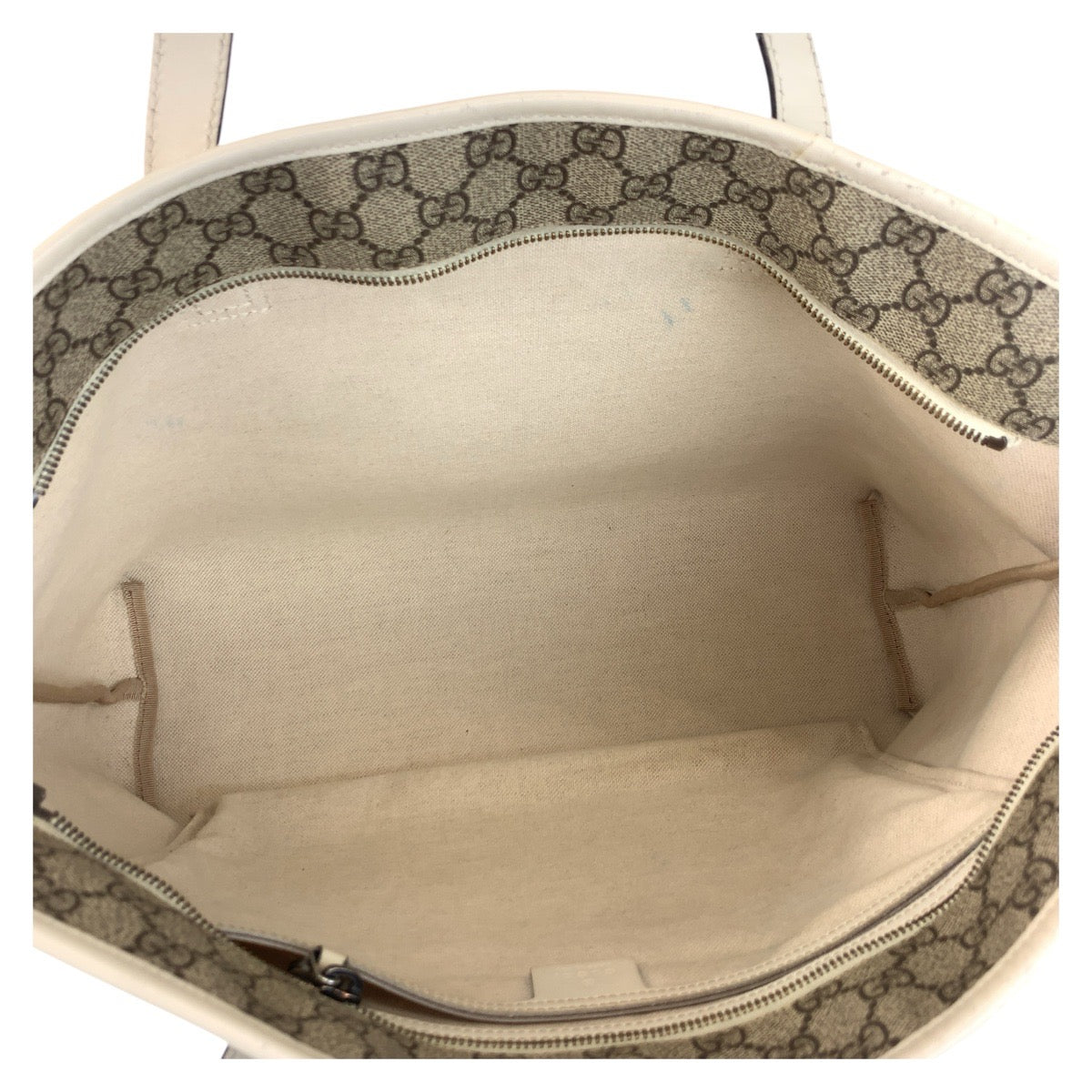 GUCCI Tote Bag 211137 GG Supreme canvas, leather Beige Ivory Tote Bag Shoulder Bag Women Used Authentic
