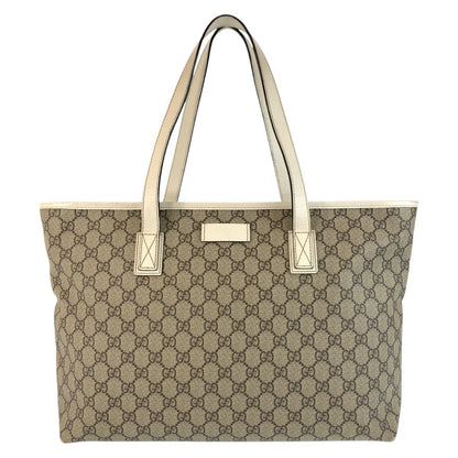 GUCCI Tote Bag 211137 GG Supreme canvas, leather Beige Ivory Tote Bag Shoulder Bag Women Used Authentic