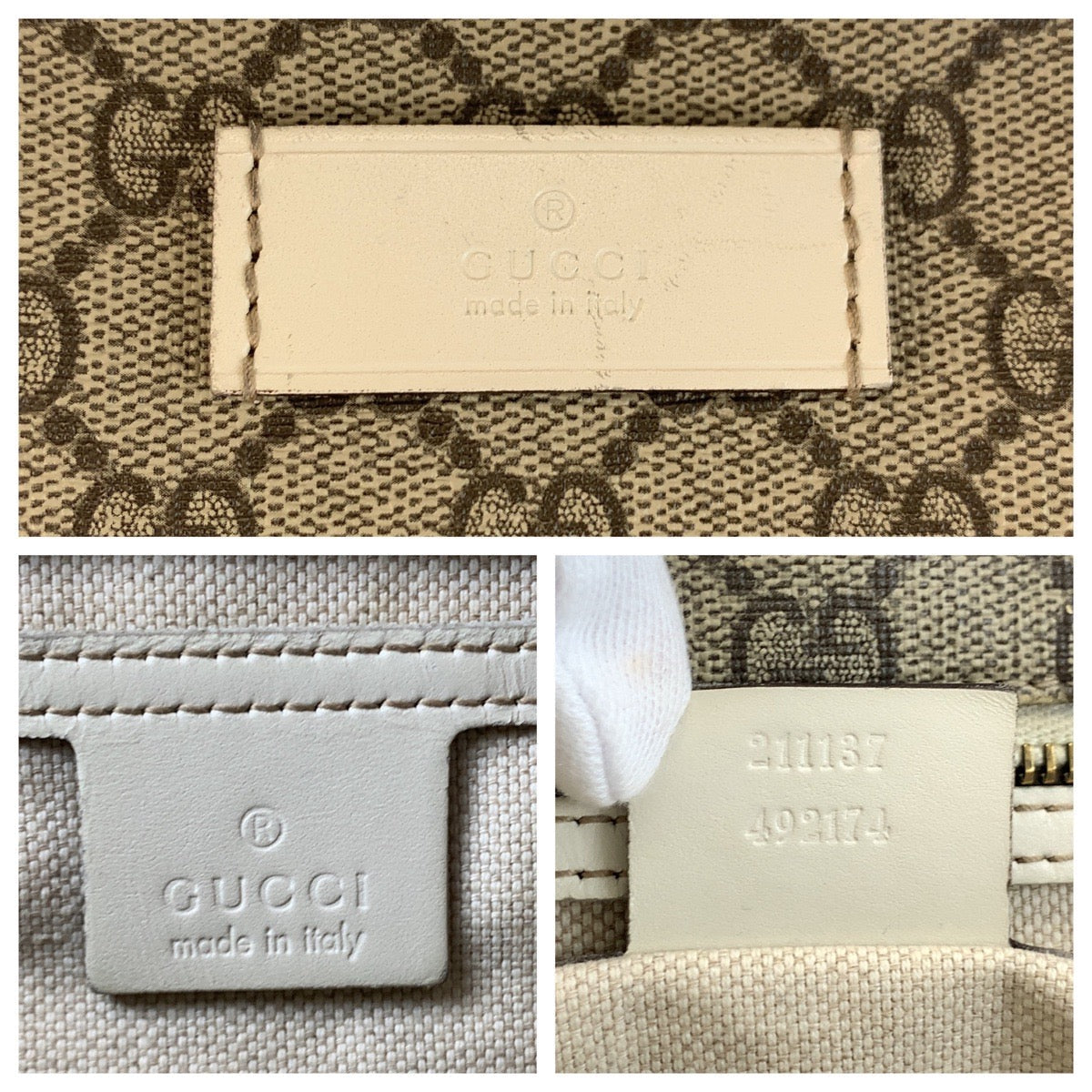 GUCCI Tote Bag 211137 GG Supreme canvas, leather Beige Ivory Tote Bag Shoulder Bag Women Used Authentic
