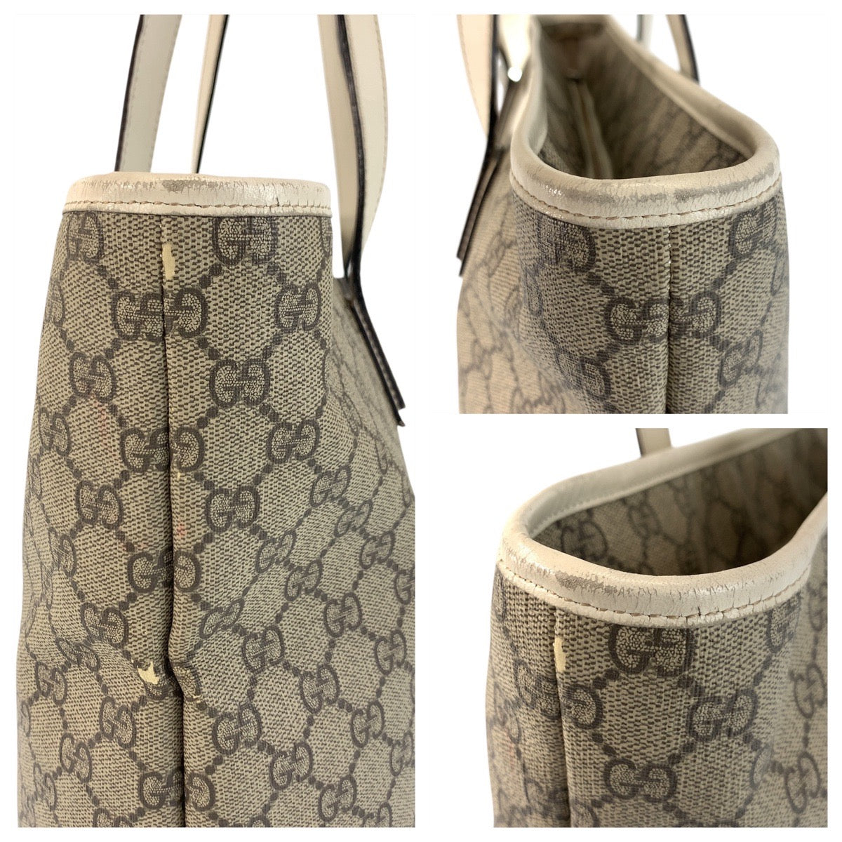 GUCCI Tote Bag 211137 GG Supreme canvas, leather Beige Ivory Tote Bag Shoulder Bag Women Used Authentic