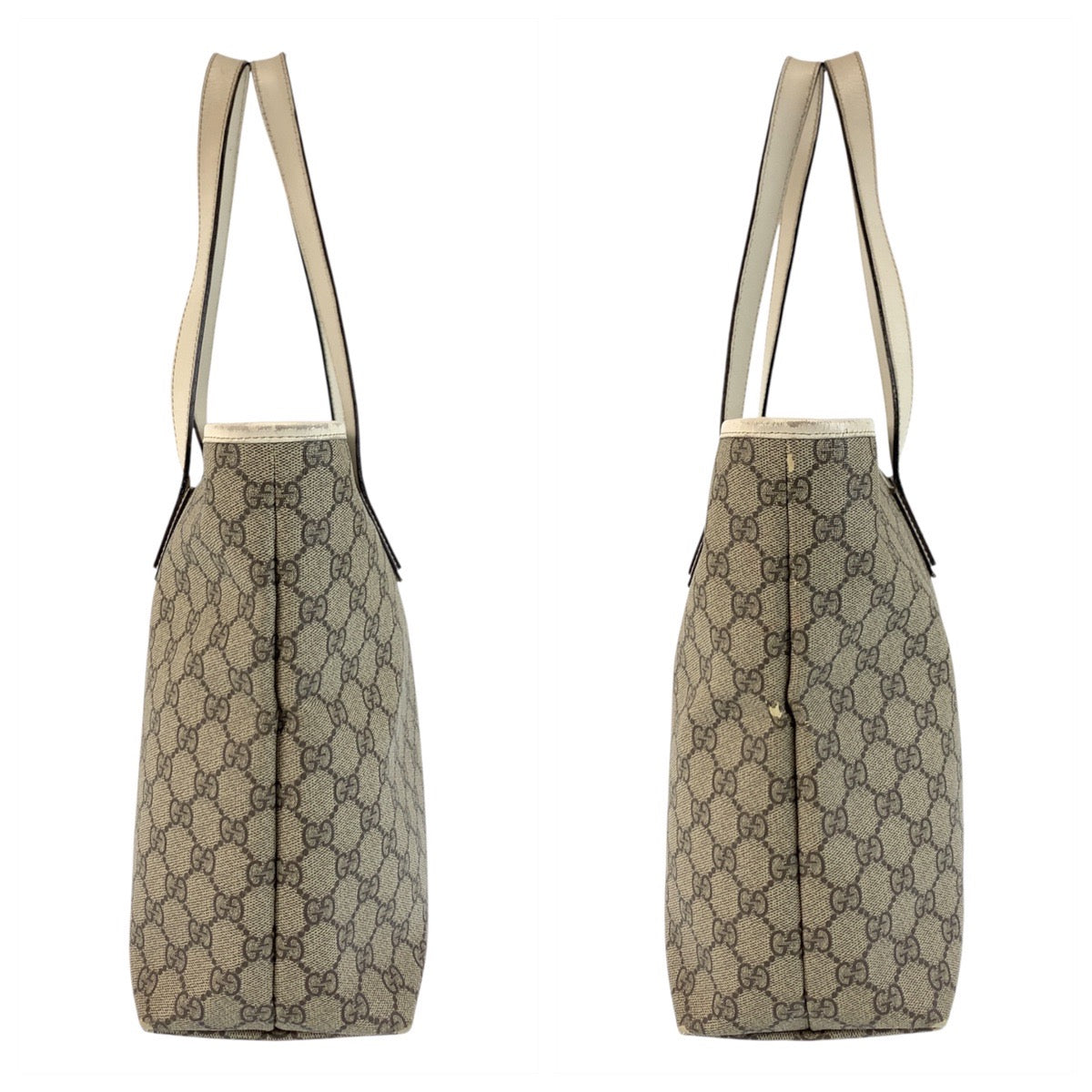 GUCCI Tote Bag 211137 GG Supreme canvas, leather Beige Ivory Tote Bag Shoulder Bag Women Used Authentic