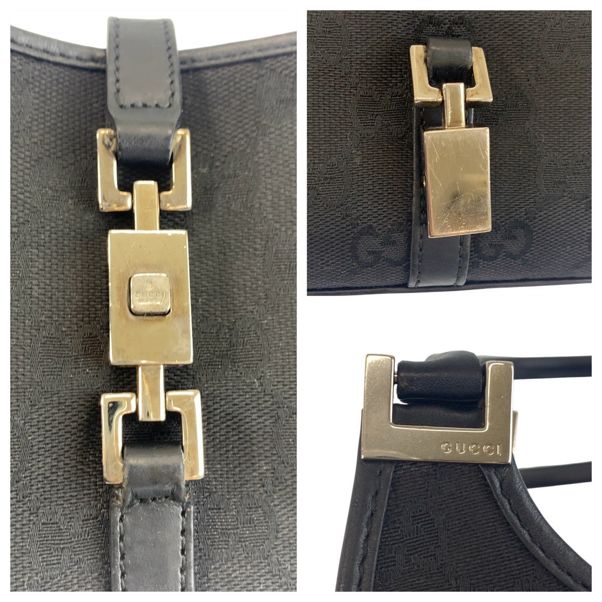 GUCCI Handbag 002 1068 GG canvas, leather black Hobo Handbag Jackie Women Used Authentic