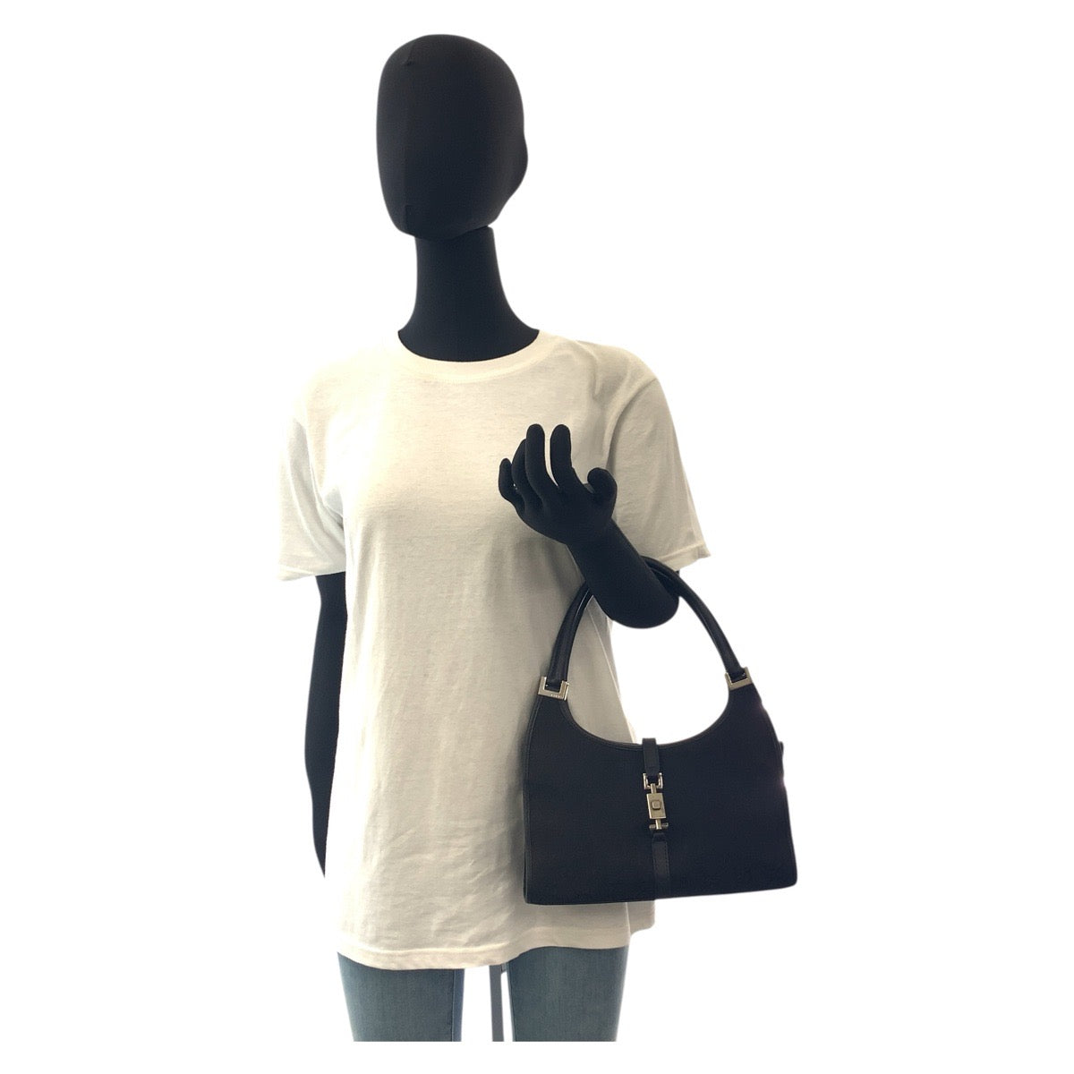 GUCCI Handbag 002 1068 GG canvas, leather black Hobo Handbag Jackie Women Used Authentic