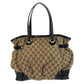 GUCCI Tote Bag 203529 GG canvas, leather Beige Black Gold Metal Tote Bag Shoulder Bag Women Used Authentic