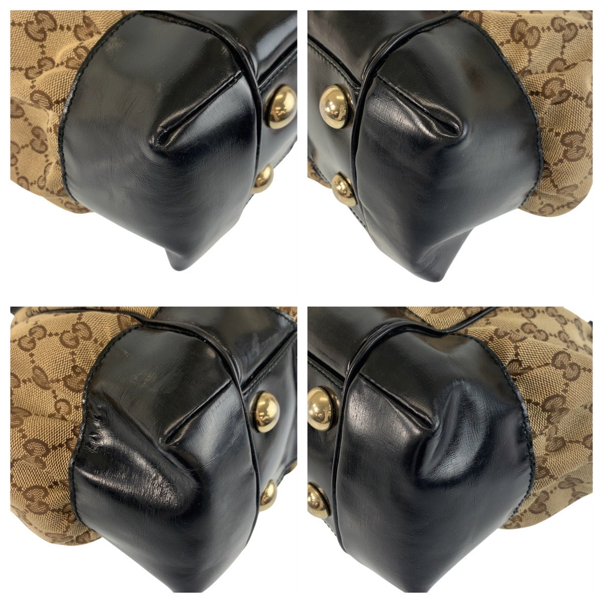 GUCCI Tote Bag 203529 GG canvas, leather Beige Black Gold Metal Tote Bag Shoulder Bag Women Used Authentic