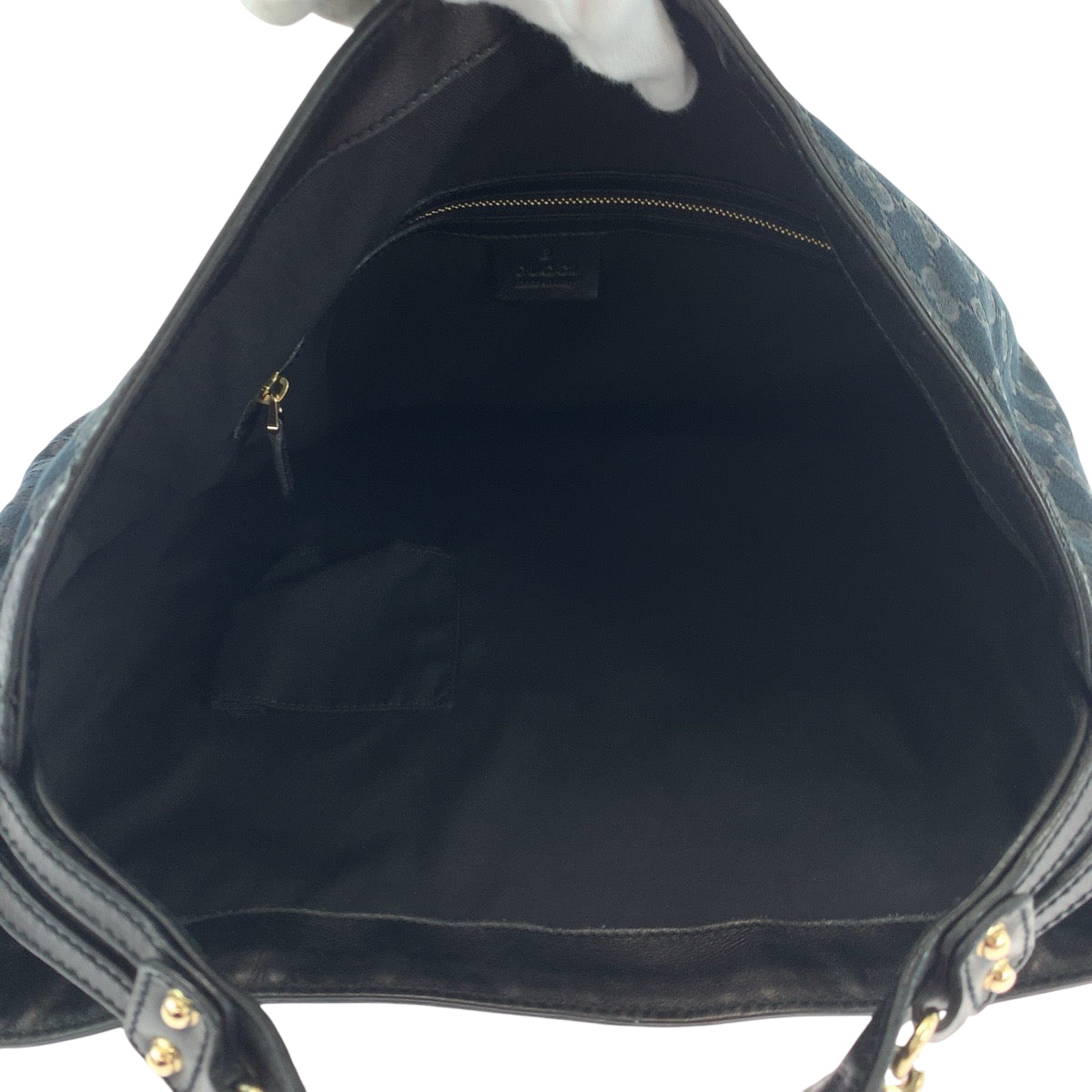 GUCCI Shoulder Bag 170414 GG canvas Black GoldMetal Hobo Shoulder Bag Women Used Authentic