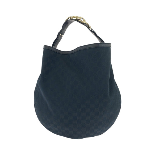 GUCCI Shoulder Bag 170414 GG canvas Black GoldMetal Hobo Shoulder Bag Women Used Authentic