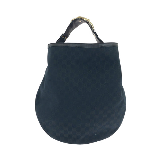 GUCCI Shoulder Bag 170414 GG canvas Black GoldMetal Hobo Shoulder Bag Women Used Authentic