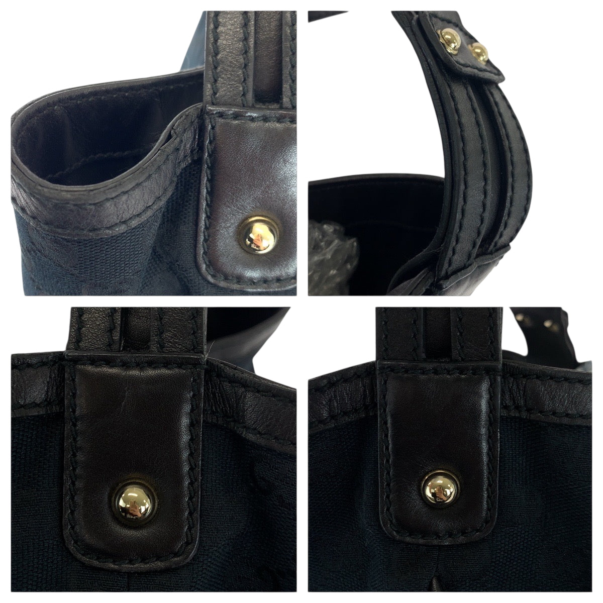 GUCCI Shoulder Bag 170414 GG canvas Black GoldMetal Hobo Shoulder Bag Women Used Authentic