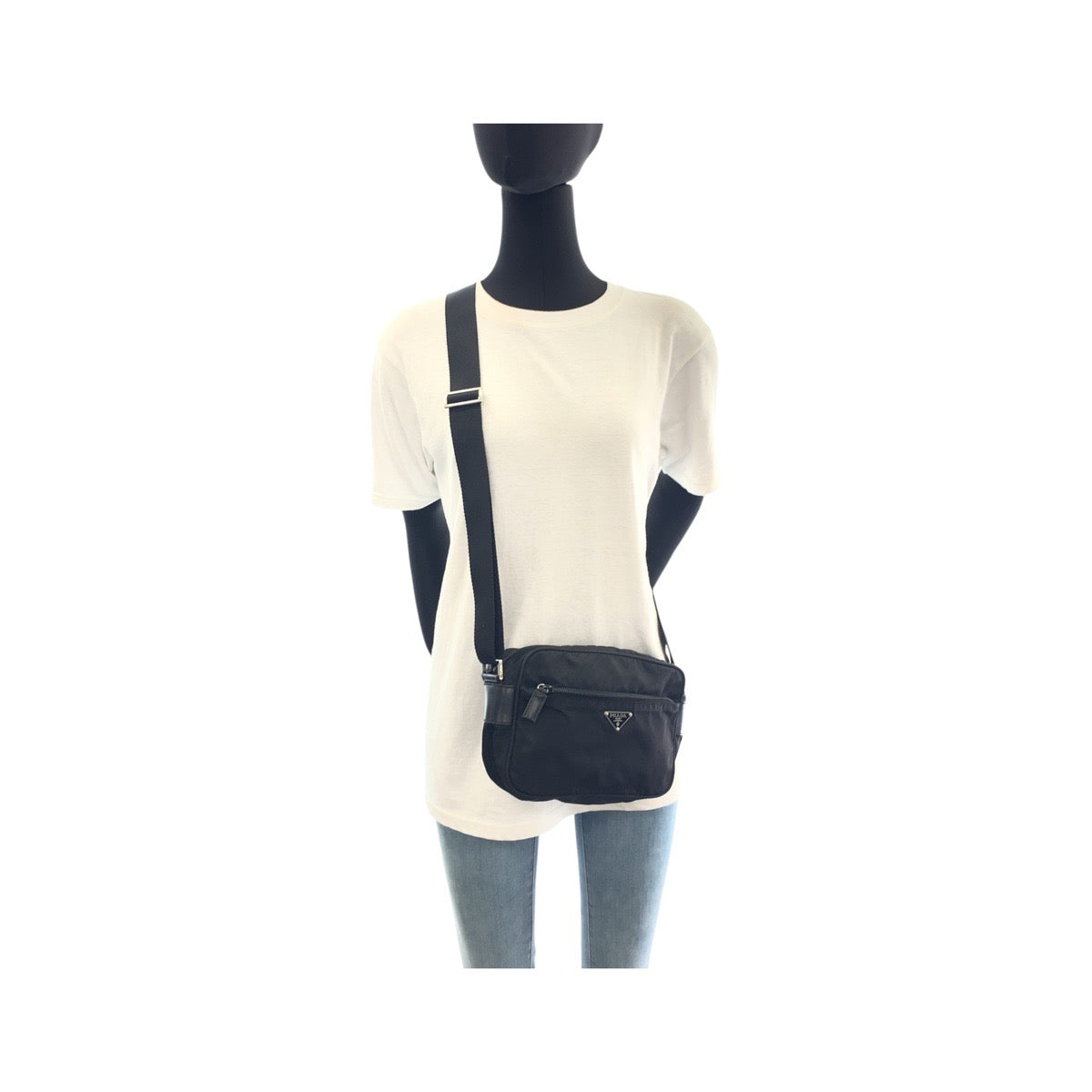 PRADA Shoulder Bag Nylon, Leather black Shoulder Bag Messenger bag Test Triangle With logo Women Used Authentic