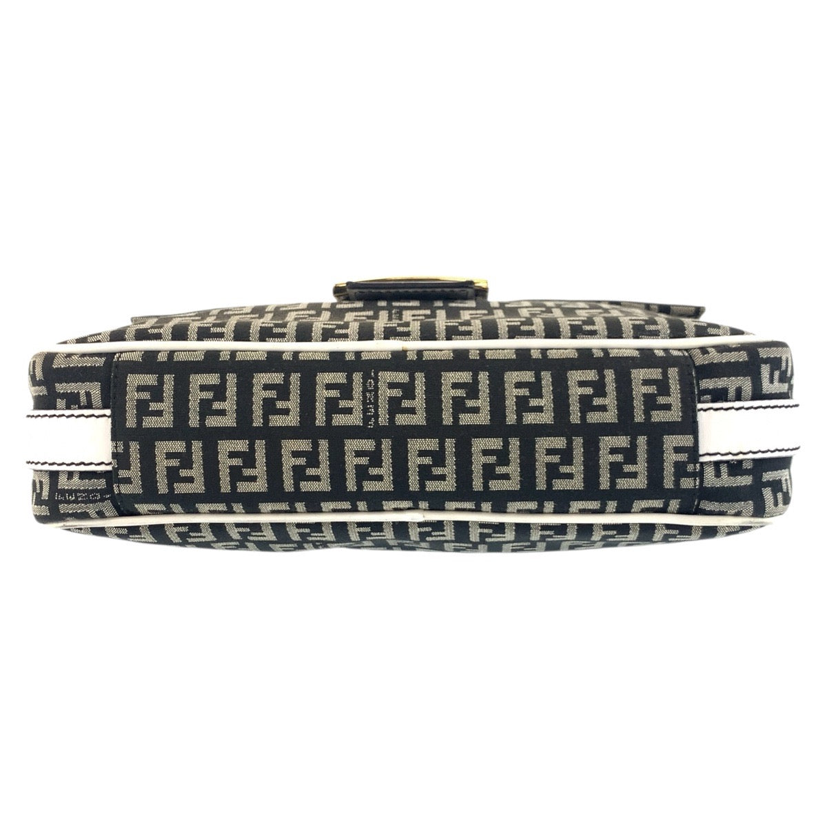 FENDI Shoulder Bag Canvas, Leather Black White Gold Metal Shoulder Bag pochette Zucchino Mamma Women Used Authentic
