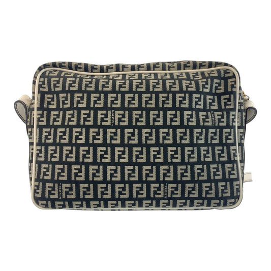 FENDI Shoulder Bag Canvas, Leather Black White Gold Metal Shoulder Bag pochette Zucchino Mamma Women Used Authentic