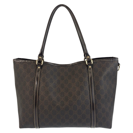 GUCCI Tote Bag 197953 GG Supreme Canvas Brown Gold Metal Tote Bag Shoulder Bag Women Used Authentic