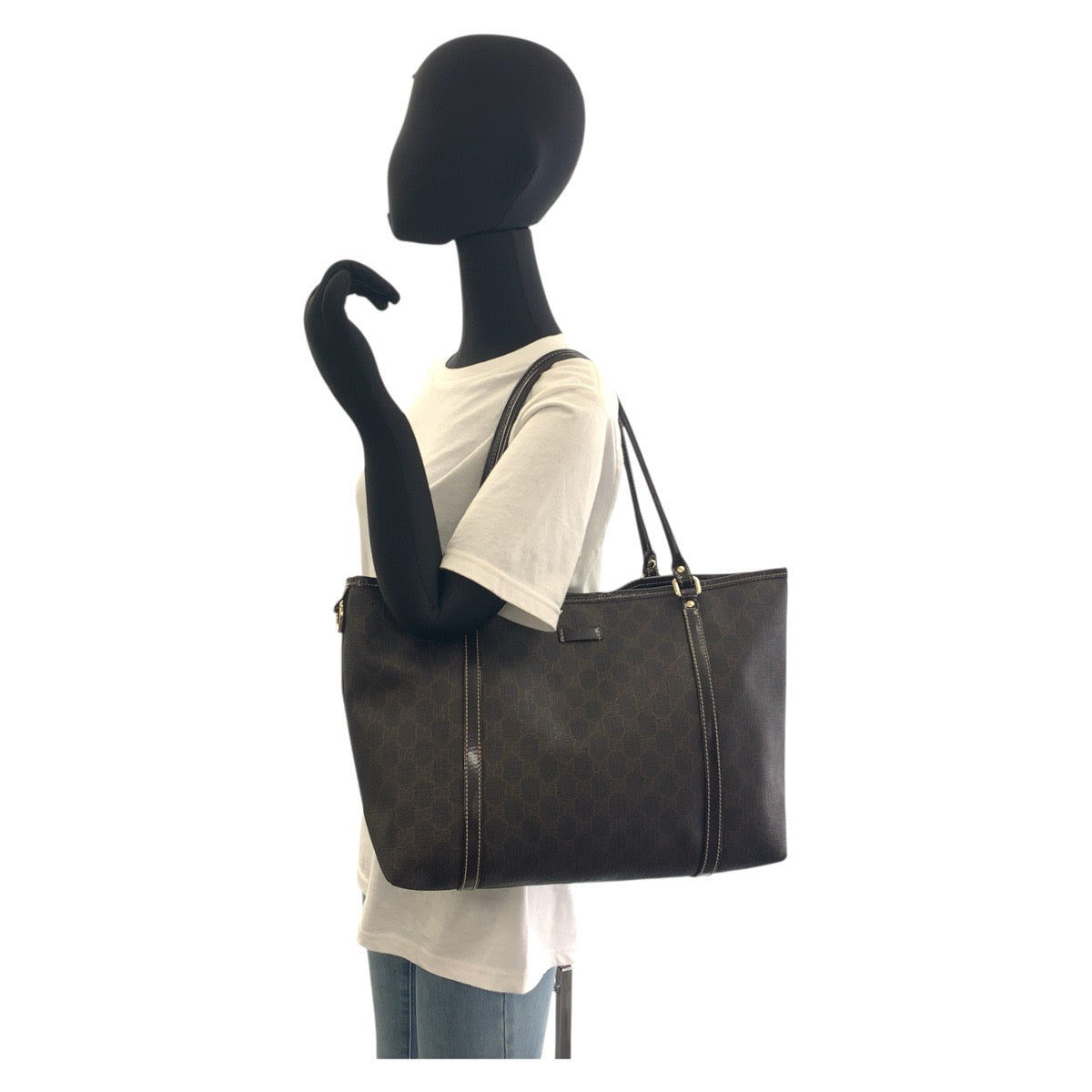 GUCCI Tote Bag 197953 GG Supreme Canvas Brown Gold Metal Tote Bag Shoulder Bag Women Used Authentic