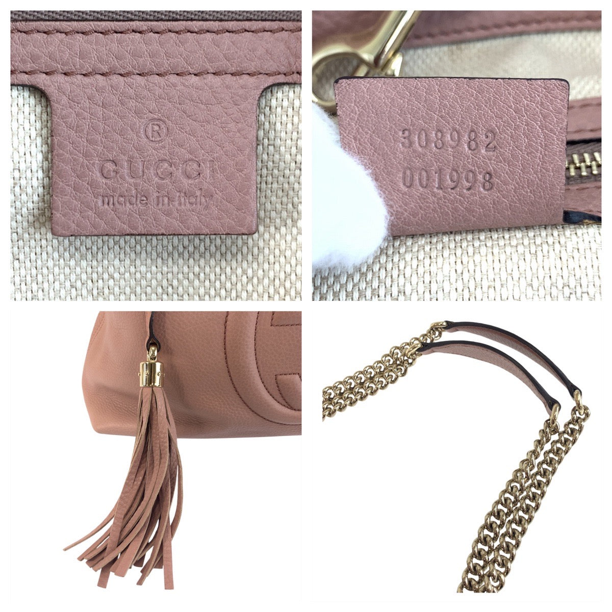 GUCCI Shoulder Bag 308982 leather Pink Beige Gold Metal Soho