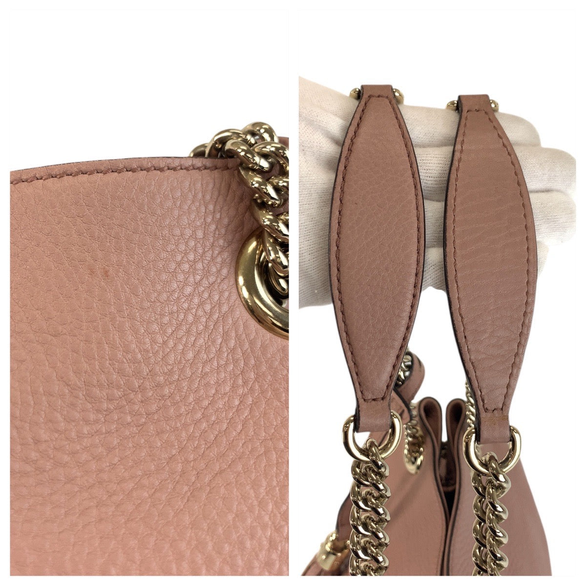 GUCCI Shoulder Bag 308982 leather Pink Beige Gold Metal Soho