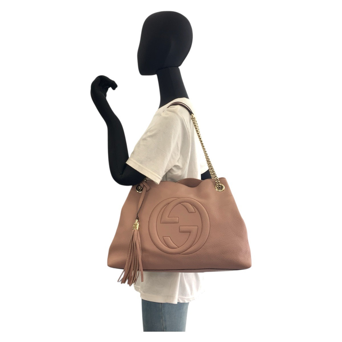 GUCCI Shoulder Bag 308982 leather Pink Beige Gold Metal Soho