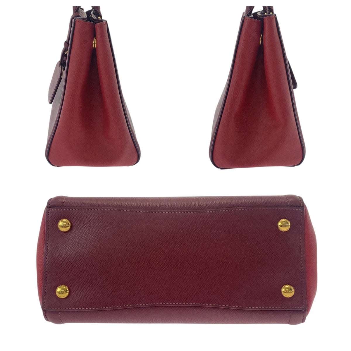 PRADA Handbag leather Red Wine Red Gold Metal Handbag Tote Bag Shoulder Bag 2WAY Safiano Triangle With logo Women Used Authentic