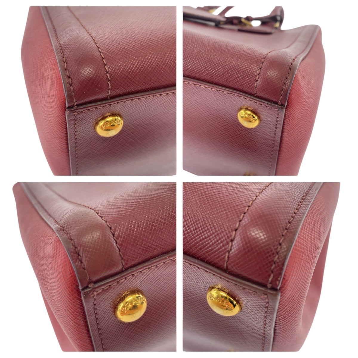 PRADA Handbag leather Red Wine Red Gold Metal Handbag Tote Bag Shoulder Bag 2WAY Safiano Triangle With logo Women Used Authentic